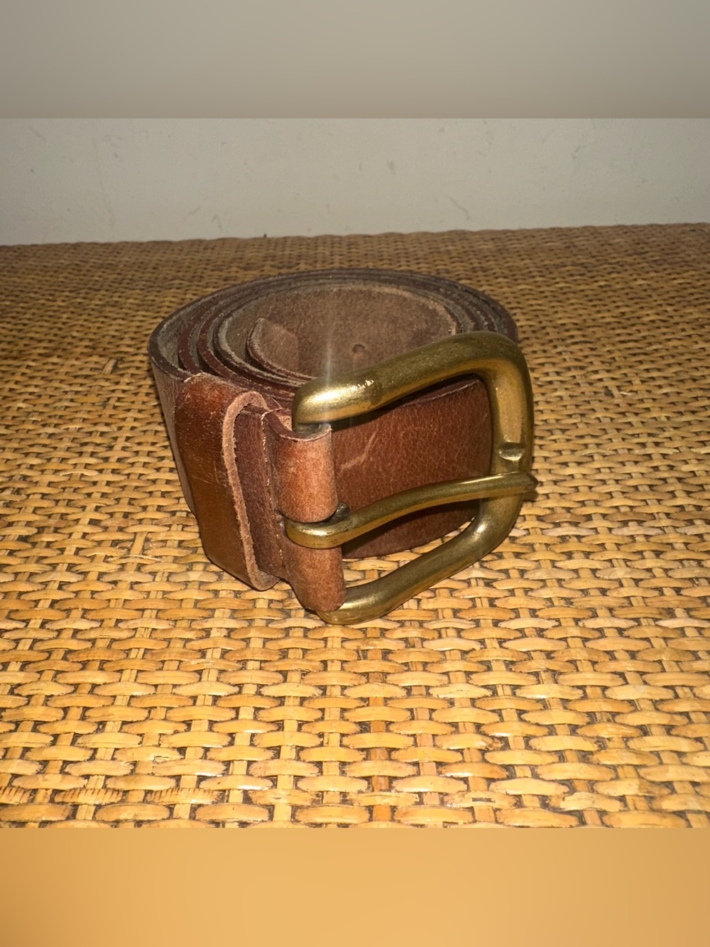 Vintage American Eagle Men's XL Leather Belt Brass Buckle Eagle Logo Brown Y2K